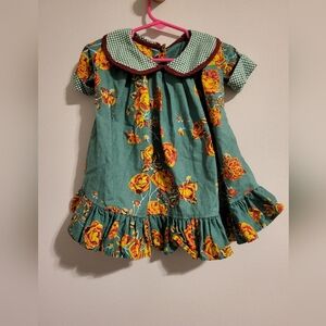 Vintage 12M Girls Floral Dress British Style polka-dot Meadow 100% cotton